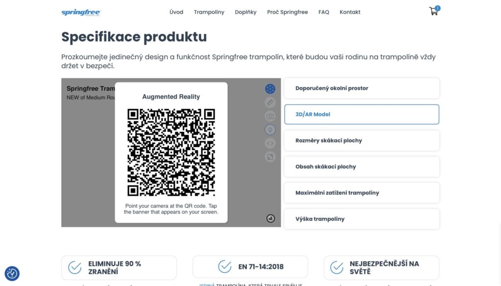 QR kód pro zobrazení Springfree trampolíny na vaší zahradě.